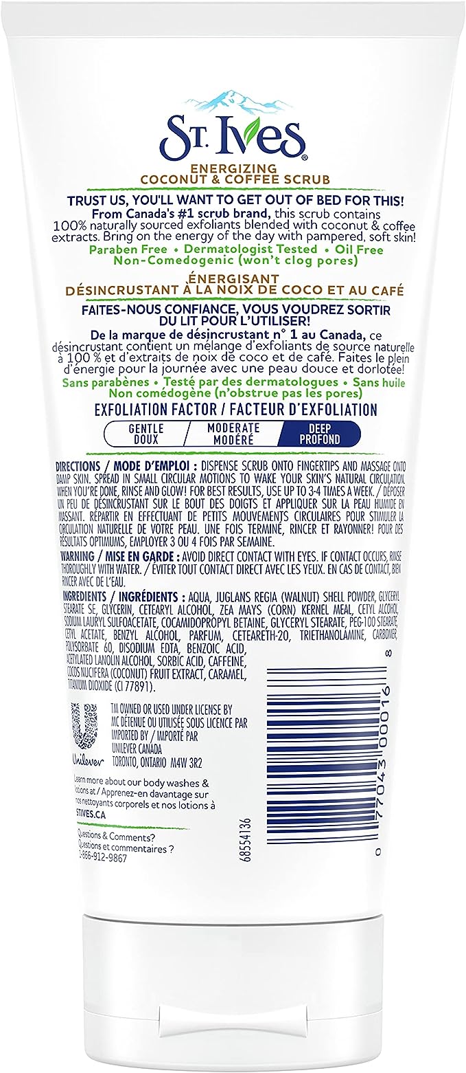 St. Ives Energizing Coconut & Coffee Face Scrub for fresh, glowing skin – 170ml