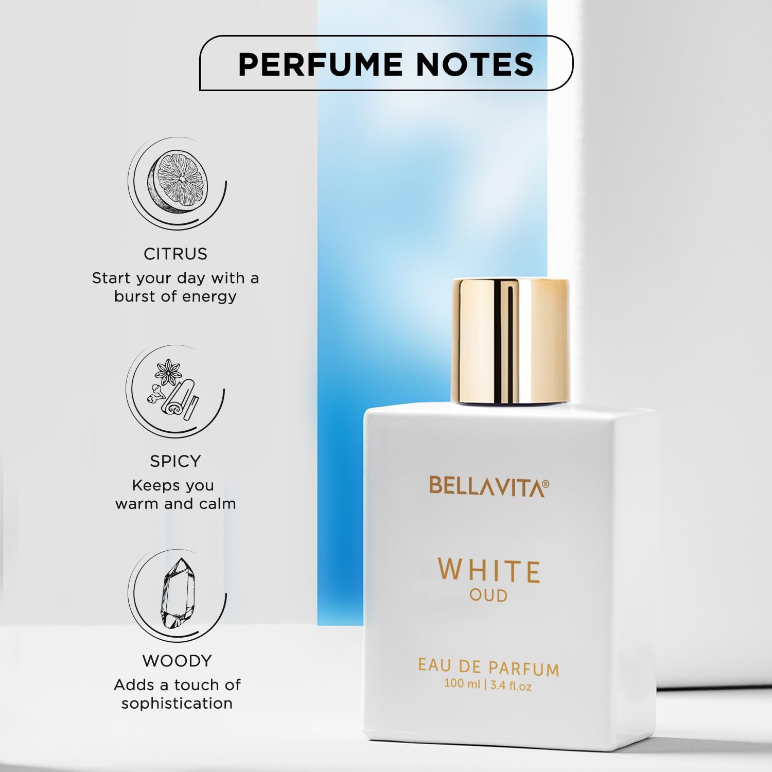 Bella Vita Luxury White Oud | Long Lasting Unisex EDP | with Orange, Patchouli, Musk | Oud & Fruity Premium Fragrance Perfume for Unisex | Great for Everyday Use