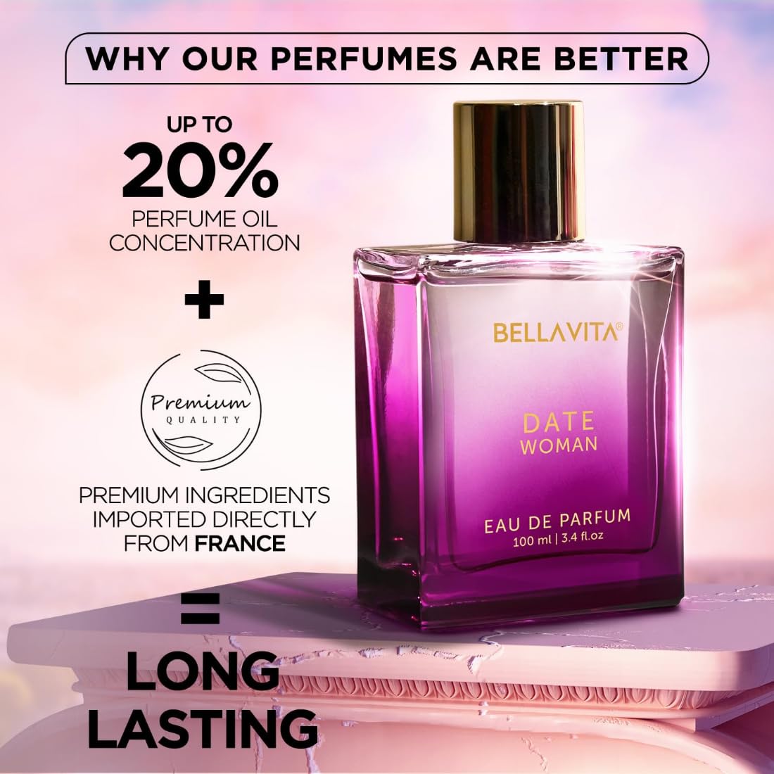 Bella Vita Luxury Date Woman Long Lasting Perfume for Women | EDP | Pink Pepper, Jasmine & Vanilla | Floral, Woody & Fruity Premium | Fragrance You’ll Love