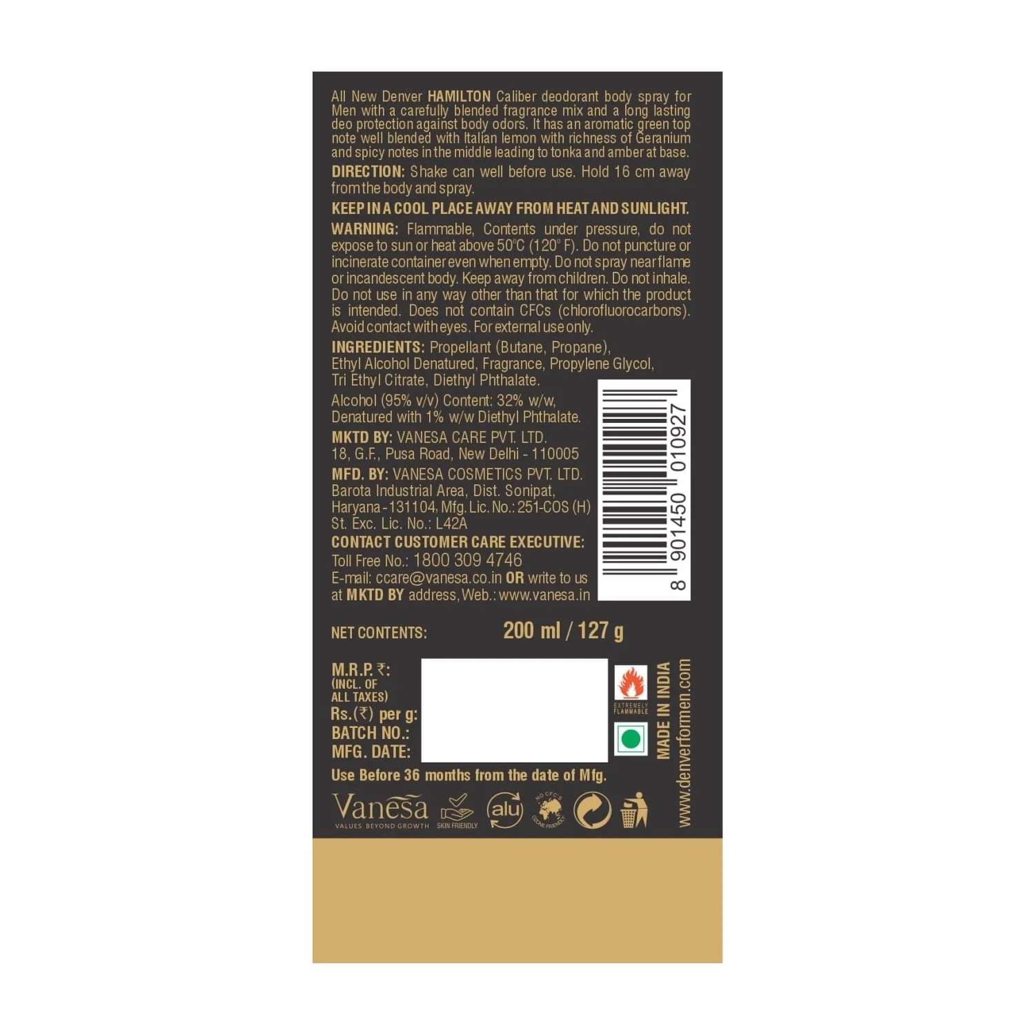 DENVER – Hamilton Caliber Deodorant Body Spray | Long Lasting Deodorant for Men