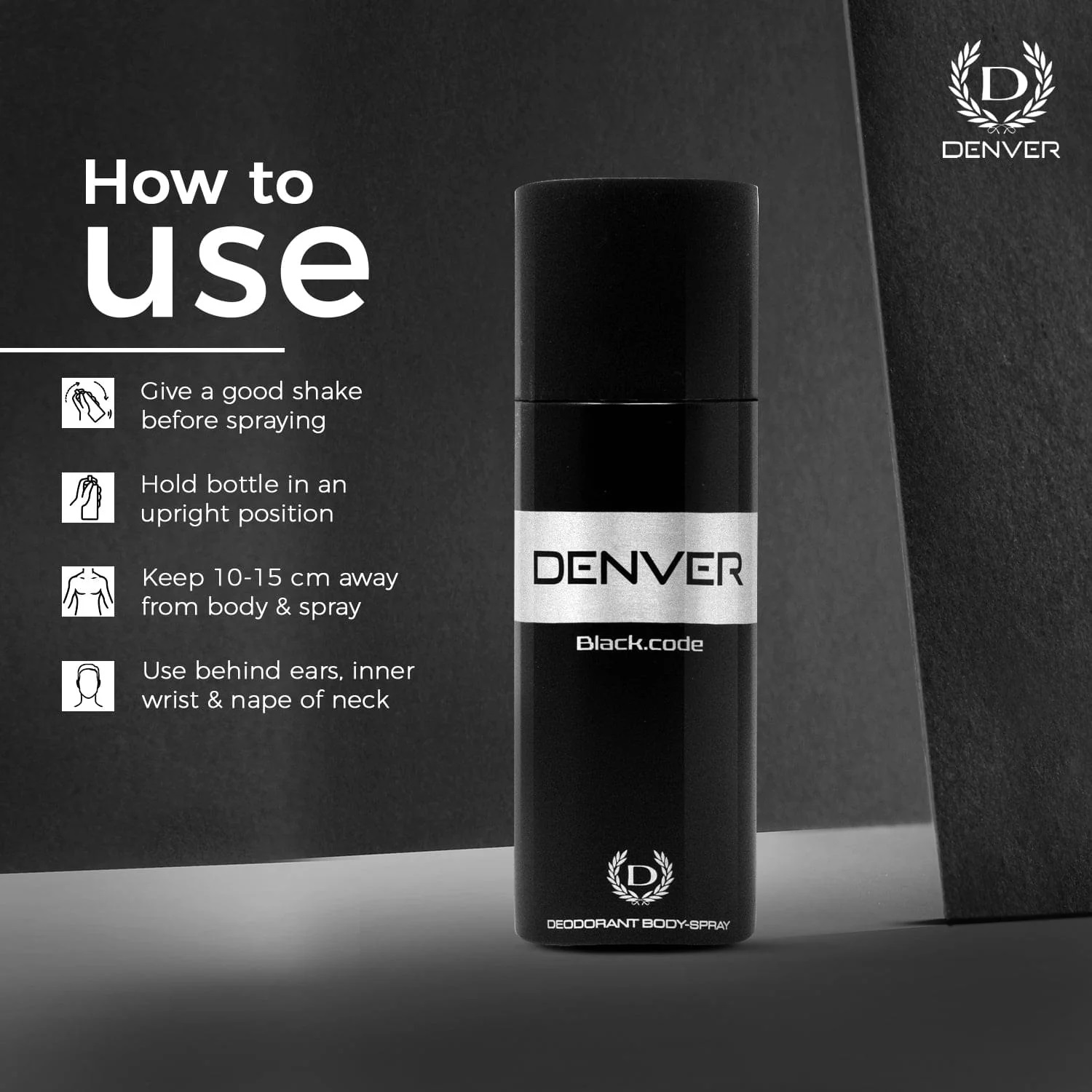 DENVER – Black Code Deodorant Body Spray | Long Lasting Deodorant for Men