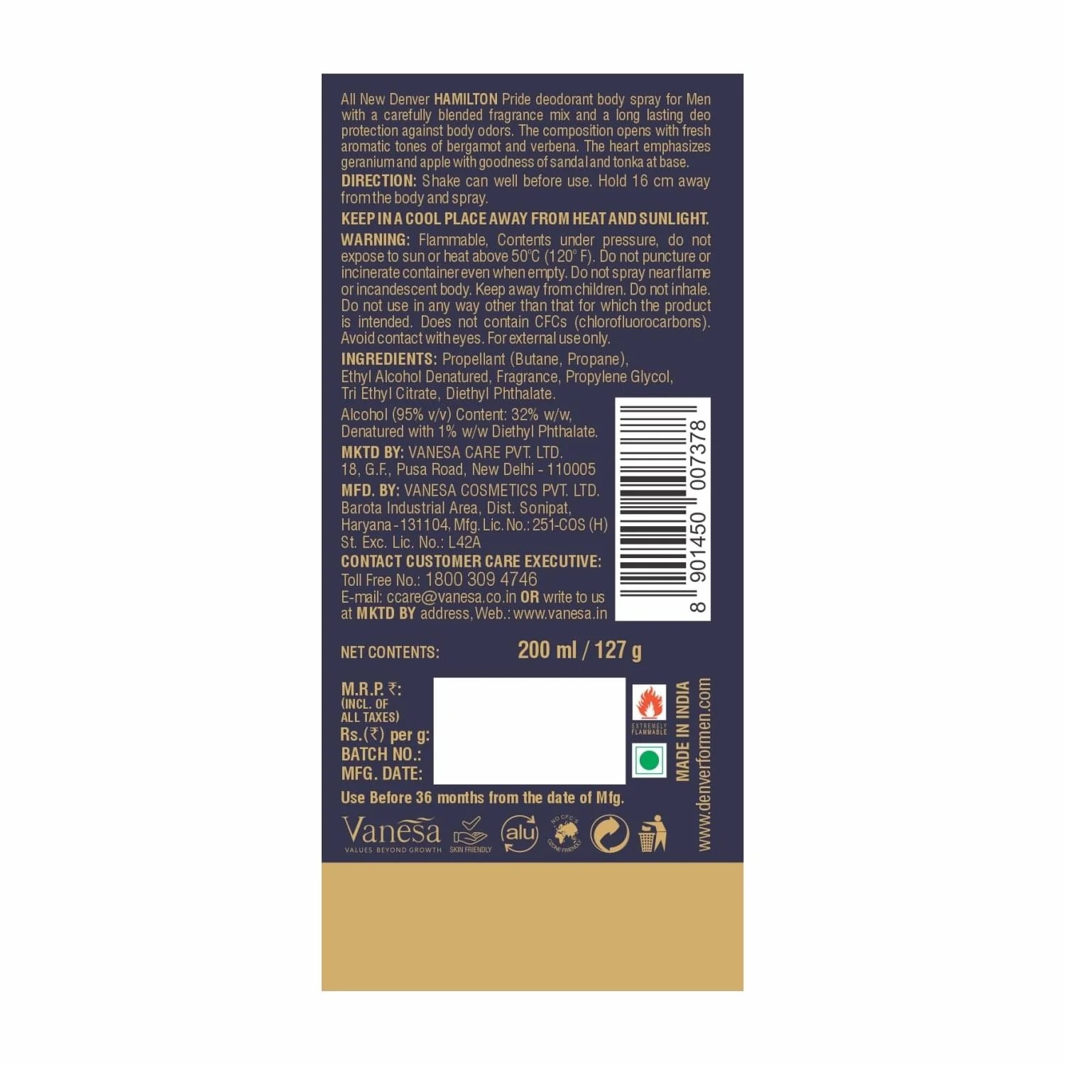 DENVER – Hamilton Pride Deodorant Body Spray | Long Lasting Deodorant for Men