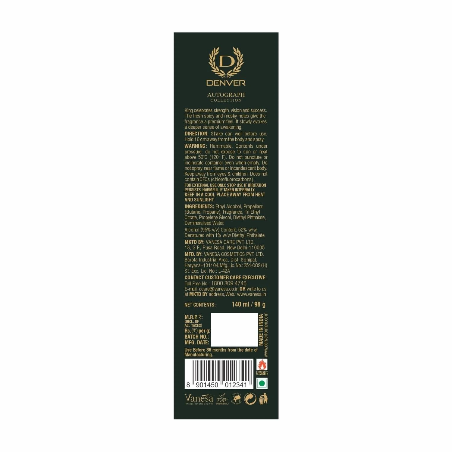 Denver – Autograph SRK King No Gas Body Spray For Men -140ml