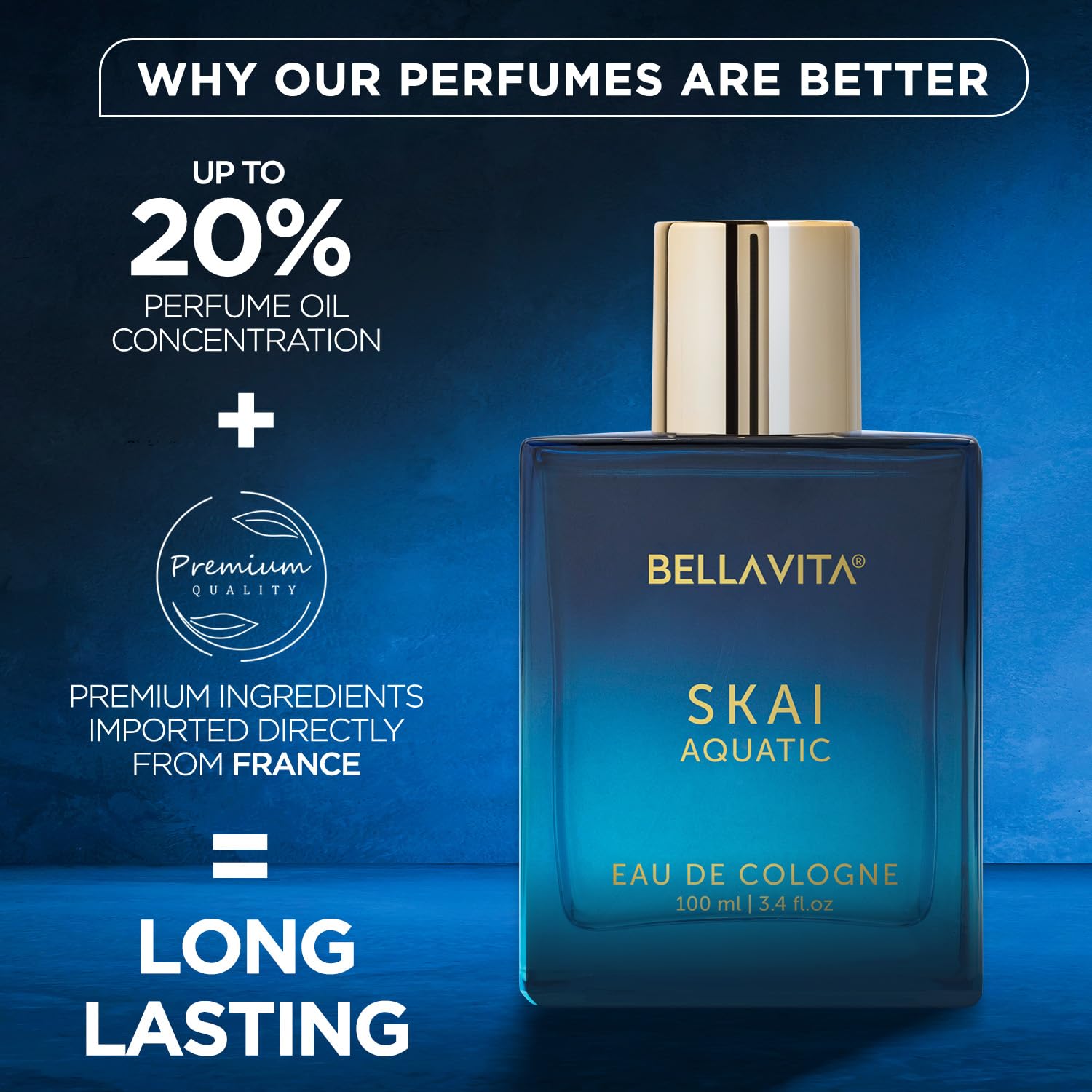 Bella Vita Luxury Skai Aquatic Unisex Long Lasting Perfume for Man and Woman | EDC | Bergamot, Lavender & Patchouli | Woody, Citrus Premium Fragrance Perfume for Men & Women
