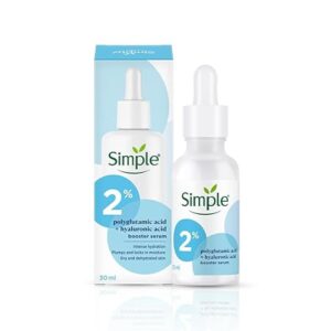 Simple 2% Hyaluronic Acid + PGA Booster Serum for dry dehydrated skin | For 100 Hr hydration | Suitable for all skin skin types| sensitive skin | 30ml