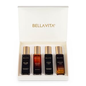 Bella Vita Luxury Long Lasting Men Gift Set | Perfume for Man | 4x20ml | Gifts for Men | Woody, Citrusy, Oud, Premium Fragrance Scent | KLUB, OUD, CEO, G.O.A.T