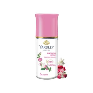 Yardley London English Rose Underarm Deodorant Roll On | With Licorirce Extract & Floral Extracts | Smooth & Eventoned Underarms | 72 H Long Lasting Floral Scent| 0% Alcohol & Dermat Approved | For Women | 50ml